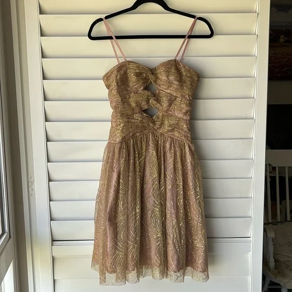 Hailey Adrianna Papell Gold Pink Fairycore Cutout Tulle Strapless Dress Size 2 Hailey Adrianna Papell Gold Pink Fairycore Cutout Tulle Strapless Dress Size 2